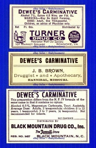 3 Dewee ' S Opium Antique Narcotic Medicine Bottle Labels photo