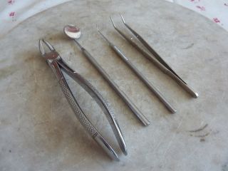 Set Of 4 Vintage Dental Instruments photo