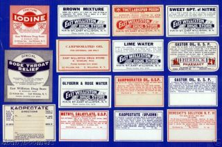 Antique Williston Ny Pharmacy Rx Medicine Bottle Labels photo