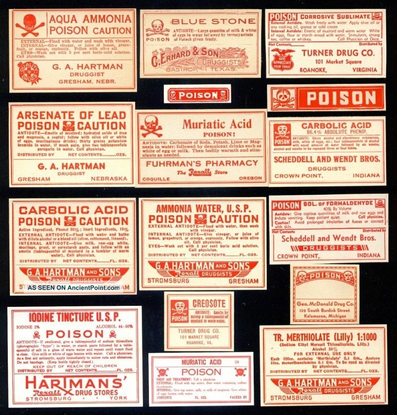 16 ~all Poison~ Drug Store Rx Medicine Bottle Labels~p3 Other photo