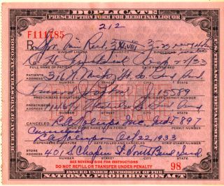 1933 Prohibition Prescription South Bend In~every 4 Hrs photo