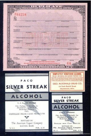 Antique Mint Prohibition Prescription & Drug Store Medicinal Alcohol & Rx Labels photo