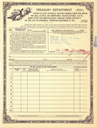 1923 ~texas Order Form~ Opium Cocaine Heroin Narcotic Drugstore History Document photo