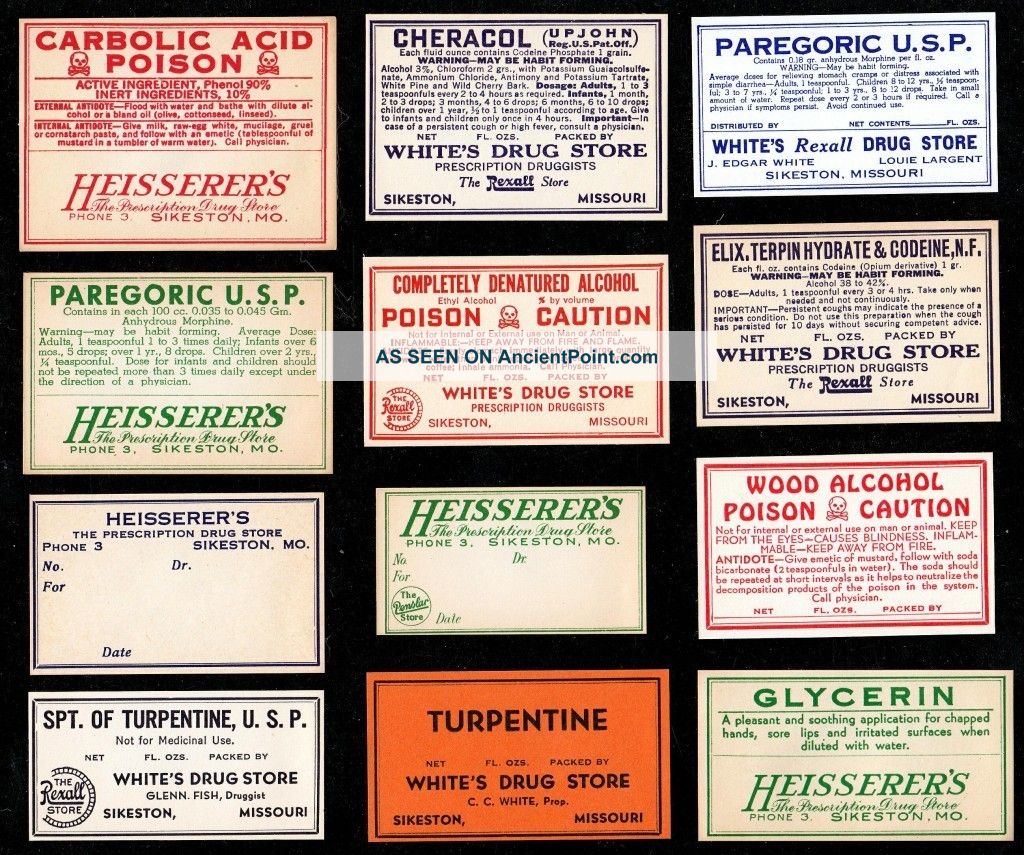 11 Heisserer & White Drug Store Sikeston Missouri Medicine Poison Narcotic Label Other photo