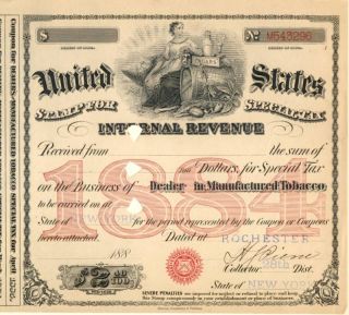 1884 Rochester Ny History Tobacco Dealer Tax Document photo