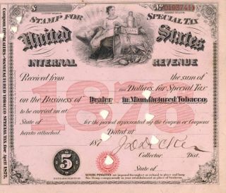 1876 Decker Tobacco History Cigar Scotch Stamp Document photo