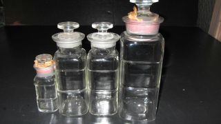 Antique Apothecary Jar Set~4~wide Mouth Ground Glass Top Storage Jars~ New~ photo