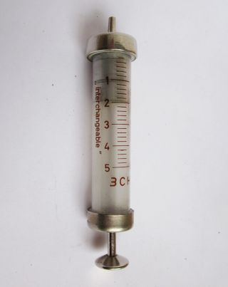 Vintage Antique German 5ml Medical Jena Glass Brass Syringe photo