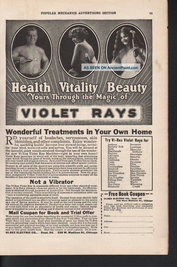 1920 Vi Rex Violet Ray Medicine Electric Chicago Beauty Quack Medicine photo