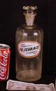 Apothecary Medicine Bottle W/ Stopper & Antique Glass Label Tr.  Ferr.  Acet.  Old Bottles & Jars photo 1