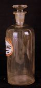 Apothecary Medicine Bottle W/ Stopper & Antique Glass Label Tr.  Ferr.  Acet.  Old Bottles & Jars photo 3