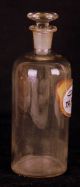 Apothecary Medicine Bottle W/ Stopper & Antique Glass Label Tr.  Ferr.  Acet.  Old Bottles & Jars photo 4