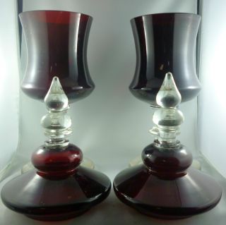 Priceless Pair Of 18th C.  Silesian / Bohemian Ruby Glass Apothecary Urns photo