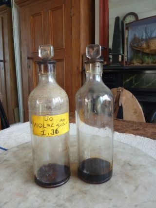 Pair Antique/vintage Chemist ' S Jars/bottles - Size Medium photo