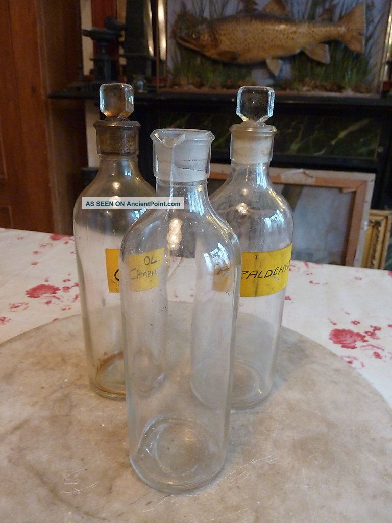 3 Antique Chemist ' S Jars/bottles With Ground Glass Lids Other photo