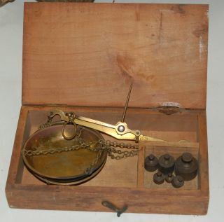 Lampert Brass Balance Scale W/ Weights Germany Antique photo