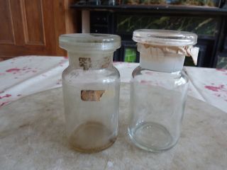 Pair Vintage Chemist ' S Bottles - Ground Glass Stoppers photo