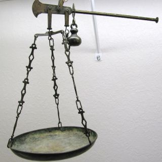 Rare Large Antique Brass Metal Balance Scale Weight Pan photo