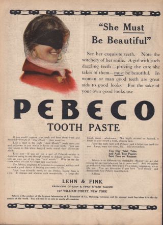 1912 Pebeco Toothpaste Lehn Fink Dental Dentist Tube Acid Health Toothpaste Ad photo