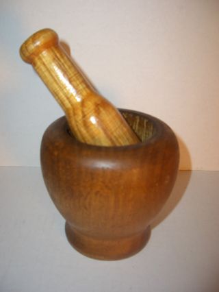 Vintage Wood Pestle & Mortar Herbs Pills Spices Drying Garden Plant Postions photo