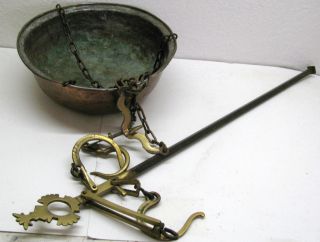 Stunning Huge Antique Brass Cast Iron Balance Scale Weight Pan No Weights photo