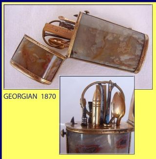 Antique Georgian Etui Necessaire C1770 Agate Hardstone Gilt Complete Part (4137) photo