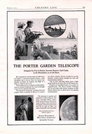 1924 Porter Garden Telescope Jones Lamson Astronomy Boat Moon Star Mountain Ad photo