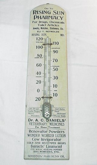 Very Rare Wood Thermometer From Rising Sun Md Pharmacy & Dr Daniels Vet Medicine photo