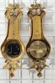 Miniature Dore Bronze Aneroid Barometer - Thermometer & Cartel Clock Antique 1880 Barometers photo 5