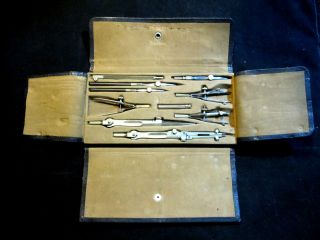 Antique Theodore Alteneder & Son 11 Pc Drafting Set Complete Leather Case C 1915 photo