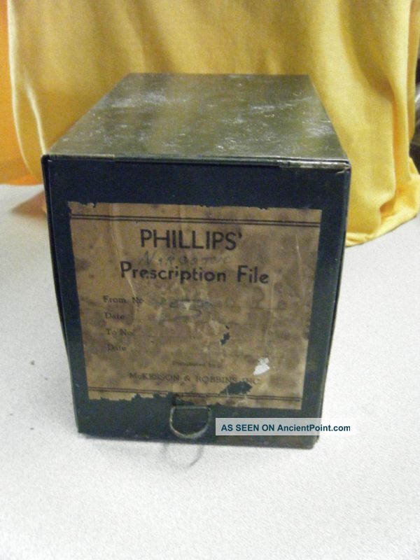 Antique Phillip ' S Prescription File Tin Box W/ Label Other photo