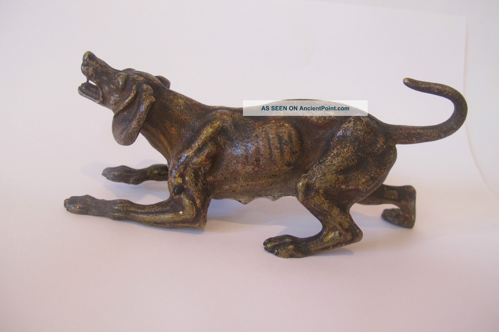 19th Century Vienna Bronze Dog Figurine,  Austrian.  Hand Painted & Signed. Metalware photo