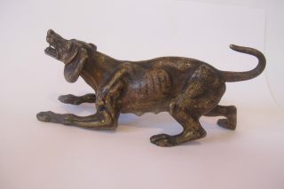 19th Century Vienna Bronze Dog Figurine,  Austrian.  Hand Painted & Signed. photo