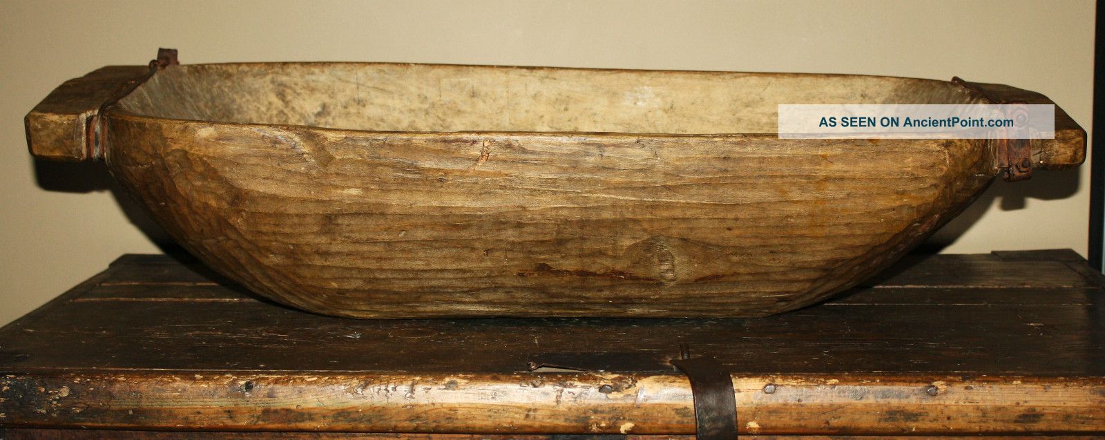 Antique Country Primitive Wooden Dough Bowl,  Large 19th Century Carved Trencher Primitives photo