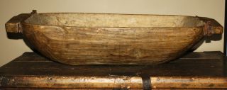 Antique Country Primitive Wooden Dough Bowl,  Large 19th Century Carved Trencher photo