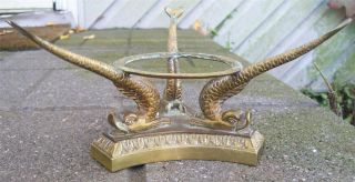 Antique Bronze Bowl Stand Pedestal Compote W/full Figure Dolphins C 1900 photo