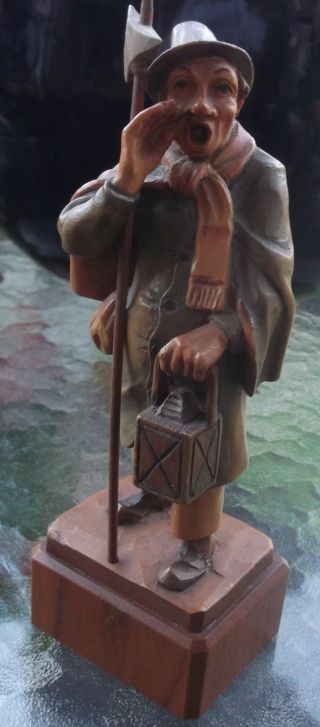 Amazing Antique Wood Carved Figure Of Town Crier Look Man ~ Extreme Detailing photo