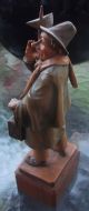 Amazing Antique Wood Carved Figure Of Town Crier Look Man ~ Extreme Detailing Carved Figures photo 1