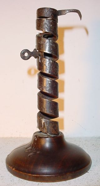 Antique French Wrought Iron & Wood Spiral Candlestick - Adjustable N°10 photo