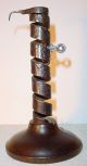 Antique French Wrought Iron & Wood Spiral Candlestick - Adjustable N°10 Primitives photo 2