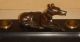 Antique Bronze Slate Figural Dog Statue Inkwell Desk Set Stand Metalware photo 1