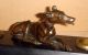 Antique Bronze Slate Figural Dog Statue Inkwell Desk Set Stand Metalware photo 2