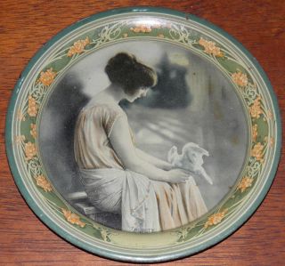 Art Nouveau Purity Tin Tip Tray Lady Holding Pigeon photo