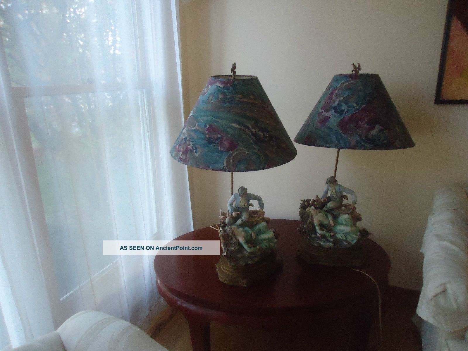 Pair Of Exquisite Antique Porcelain Figurine Lamps Figurines photo