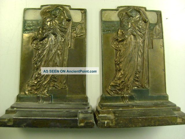 Vintage Antique 1925 Pompeian Bronze Co As Adoration Pr Bookends Metalware photo