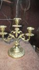 Pair Of Antique Ornate Solid Brass Candelabra Candle Holders 3 Arm Metalware photo 1