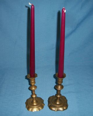 Antique Brass Candlesticks Candle Holders Near Pair Solid photo