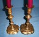 Antique Brass Candlesticks Candle Holders Near Pair Solid Metalware photo 1