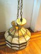 Retro Chic Mid - Century Stained Glass And Brass Tiffany - Style Hanging Lamp Lamps photo 1