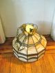Retro Chic Mid - Century Stained Glass And Brass Tiffany - Style Hanging Lamp Lamps photo 2